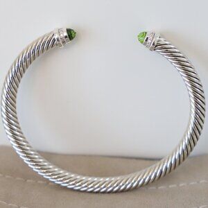 David Yurman Sterling Silver 5mm Cable Bracelet Peridot & Diamonds size Small